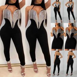 Women's Jumpsuits Rompers Women Tassels Jumpsuit Romper Spring Autumn Sleeveless V Neck Pants Jumpsuit Clubwear Trousers Outfit Clothes For Female P230419