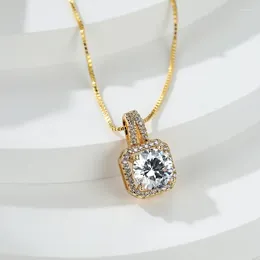 Pendant Necklaces Bridal Wedding White Round Cut Zircon Square Necklace Simple Classic 4 Stone Clavicle Chain Jewellery