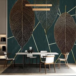 Wallpapers Nordic Modern Mural For Living Room Minimalist Light Luxury Plant Leaf Geometric TV Background Wall Paper Home Decor