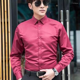 Men's Dress Shirts Men's Slim Fit Business White Shirt Work Solid Long Sleeve Youth Wedding And Blouses For Men Clothes