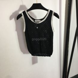 23SS Women Designer Tee Mesh Knits Designer T shirts Designer Tops With Piping Neck Embroidered Letter Girls Crop Tops Runway Brand Stretch Sleeveless Pullover Tank