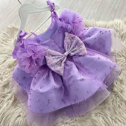 Girl Dresses Lilac Fluffy Girls Pageant Tutu Outfit Birthday Party Dress Flower Formal Holy Communion Gown 12M 24M 4T