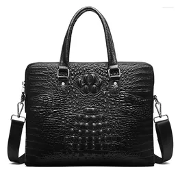 Briefcases Real Cow Leather Men's Briefcase Luxury Crocodile Pattern Cowhide Male Shoulder Bag Men Totes Business Handbag