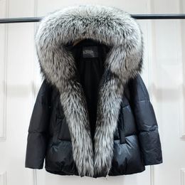 Women's Jackets 2023 Luxury Winter Women Large Natural Fur Puffer Overcoat Loose Black Parka Hooded 90 White Duck Down Jacket 231118