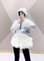 Pastels Junction Jacket Down Women's Clothing Women's Outerwear Coats Winter Warm Womens Down Parkas Puffer Jacket Woolen collar with silver shiny surface