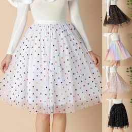 Skirts Women Tulle Skirt Knee Length Petticoat A Line Elasticated High Waisted Pleated Work For Office