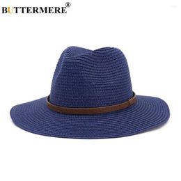Wide Brim Hats BUTTERMERE Panama Womens Summer Sun Hat Male Female Navy Straw Belt Decorate 2023 Fashion Men Jazz