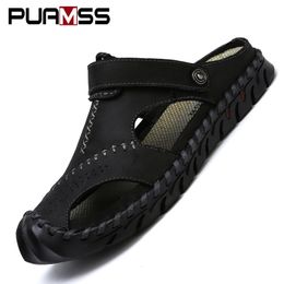 Sandals Big Size 48 Men Leather Summer Classic Shoes Slippers Soft Roman Comfortable Outdoor Walking Footwear 230419