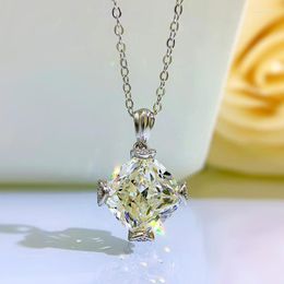 Chains Jewellery Platinum 11 11mm Princess Square Flower Cut High Carbon Diamond Pendant Main Stone Necklace