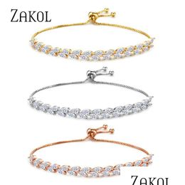 Beaded Trendy Cubic Zirconia Bracelets Bangle For Women Sliver Color Crystal Adjustable Bracelet Wedding Jewelry Drop Delive Dhgarden Otnfm