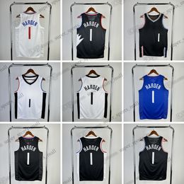 1 James Harde n 2023-24 New Season Basketball Jerseys White Black Printed Jersey