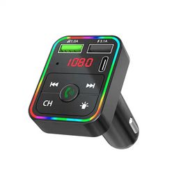 F2 Car Charger MP3 Player Adapter Bluetooth Handsfree FM transmitter Colorful Ambient Light PD Fast Car Charging
