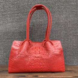 Evening Bags Fashion Lady Top-handle Handbag Authentic Crocodile Skin Women's Large Black Purse Genuine Alligator Leather Single Shoulder