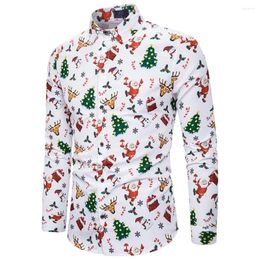 Men's Casual Shirts Hawaii Christmas Santa Claus 3D Print Lapel Single Breasted Short/Long Sleeve Tops Year Vacation Clothes