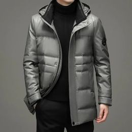 High Quality Designer Genuine Leather Jacket Down Detach Hat Winter New Windproof Cold-Resistant Warm Leisure Men's Leather Jackets