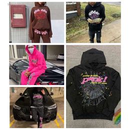 Spider Designer Hoodies Sp5der Pink Hoodie Graphic Diamond Setting Set Thickened Terry Cloth Athleisure Hot Stamping Foam Printing 482