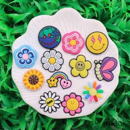 1-12Pcs PVC Colourful Flowers Butterfly Garden Sandals Shoe Charms Children Shoe Buckle Accessories Fit Croc Jibz Holiday Gift
