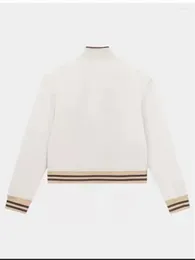 Women's Jackets Ladies Stripe Contrast Color Edge Long Sleeve White Coat Women Half Zipper Standing Collar Sweater Autumn 2023