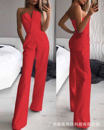 Women's Jumpsuits Rompers Elegant Slim Office Lady Black Strapless Jumpsuits for women 2022 Summer New Sexy Sleeveless White Red Wide leg Jumpsuits P230419