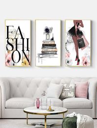 Fashion Girl Canvas Painting Perfume Book Wall Art Poster Makeup Print Modern Posters Nordic Wall Pictures Bedroom Home Decor4121443