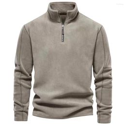 Men's Polos Autumn Winter Warm Polo Shirts Lamb Wool Sweatshirt Standing Neck Half Zip Long Sleeve Fashion Versatile Men Tees Tops