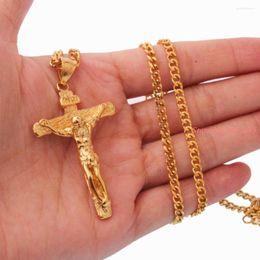 Pendant Necklaces INRI Jesus Piece Trendy Punk Vintage Cross Gift Men Silver Gold Colour Stainless Steel Necklace High Quality