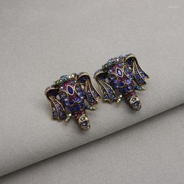 Stud Earrings Medium Ancient Retro Austrian Rhinestone Micro-set HD Marking Elephant Silver Needle Heavy