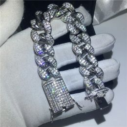 cuba Tennis hiphop bracelet White Gold filled micro pave Zircon Party Anniversary bracelets for Men Fashion Rock Jewellery