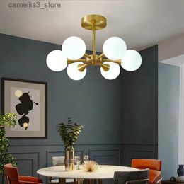 Ceiling Lights Nordic LED Chandelier For The Kitchen Bedroom Dining Room Modern Copper Glass Ball Ceiling Pendant Lamp Hanging Lighting Home Q231120