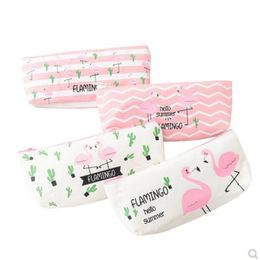 Cute Flamingo Pencil Bag Cartoon Large Girls Canvas Pen case bags simple korean pencil Holder Pouch Office School Supplies