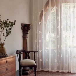 Curtain American Country French Retro White Leaf Embroidery Light Luxury Window Screen Atmosphere Living Room Bedroom