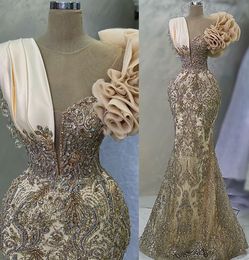 April Aso Ebi Gold Mermaid Prom Dress Crystals Sequined Lace Evening Formal Party Second Reception Birthday Engagement Gowns Dresses Robe De Soiree Zj580 407