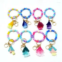 Charm Bracelets 1 Pieces Silicone Key Ring Bracelet Elastic Beaded Keychain Wristlet With Faux Tassel Car Holder Bangle Chain