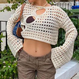 Women's T Shirts Hole Hollowed Out Solid Colour Blouse Spicy Loose Knit Pullovers Thin Exposed Navel Bottoming Light Casual Careful Machine