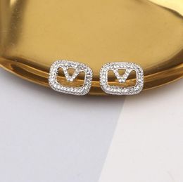 Fashion Designer Golden Silver Stud Earrings for Women Fashion Brand Letter Geometric Earring Inlay Crystal Rhinestone Eardrop Wedding Jewellery