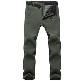 Men's Pants Stretch Waterproof Pants Men Casual Winter Thick Warm Fleece Shark Skin Trousers Male Windbreaker Sweatpants Mens Tactical Pants 230420