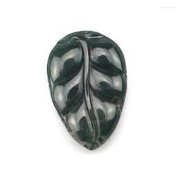 Pendant Necklaces 27x42mm Natural Moss Agate Stone Carved Leaf DIY Jewellery For Woman Gift