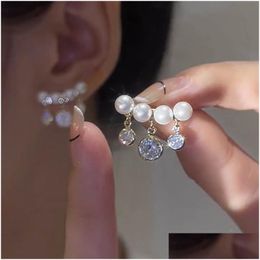 Stud Fashion Zircon Tassel Pearl Ear Cuff Earrings For Women Korean Style Delicate New Jewellery Wholesale Drop Delivery Jewelr Dhgarden Otvkf