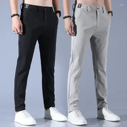 Men's Pants Ice Silk Trousers Solid Color Mid-waist Loose Breathable Straight Leg Casual Thin Quick-drying Sweatpants Men