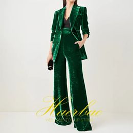 Women s Two Piece Pants Velvet 2 Suit Office Lady Business Blazer Double Breasted Wedding Tuxedos 231120