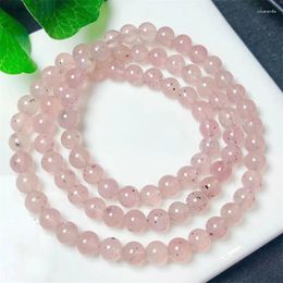 Link Bracelets Natural Rose Quartz Mica Triple Circle Bracelet String Charms Handmade Fortune Energy Woman Amulet Jewelry Gift 1PCS 6MM