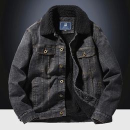 Men's Fur Faux Mens Winter Denim Jacket Windproof Fashionable Motorcycle Coat Collar Pockets Outwear Fleece Thick Warm Plus Size 231120