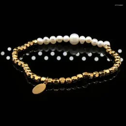 Charm Bracelets Simple Square Pearl Bracelet Sense Couple Female Jewelry Niche Design Elastic Rope Hand