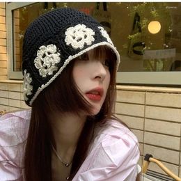 Berets Handmade Women Hat Y2K Girl Beanie Pilling Resistant Flower Female Selfie Panama Lovely Hollow Out Party Cap