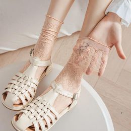 Women Socks Lace Hollow Out Mesh Breathable Loose Long Korean Fashion Summer Thin Harajuku Vintage Crew