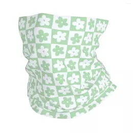 Scarves Green And White Checkered Bandana Neck Gaiter Printed Flowers Balaclavas Mask Scarf Warm Cycling Hiking Unisex Adult Winter