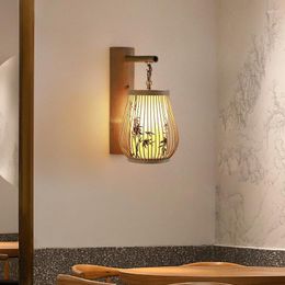 Wall Lamp Modern Japanese Bedroom Bedside Bamboo Silk Led Woven Teahouse E27 Zen Chinese Light