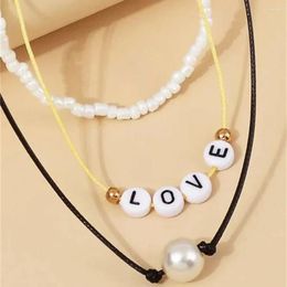 Pendant Necklaces Fashion Vintage Boho Choker Black Rope English Alphabet Faux Pearl Beads Chain Collar Necklace For Women Multilevel