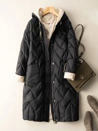 Women's Down Parkas 2023 Winter Long Duck Jacket Women Quilted Warm Oversize Thick Hooded Coat Fashion Casual Patchwork For Autumn 231118