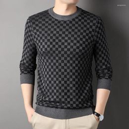 Men's Sweaters Autumn Winter Brand Knit Pullover Crew Neck Trendy Male Jumper Korean Plaid Sweater Casual Men Clothing